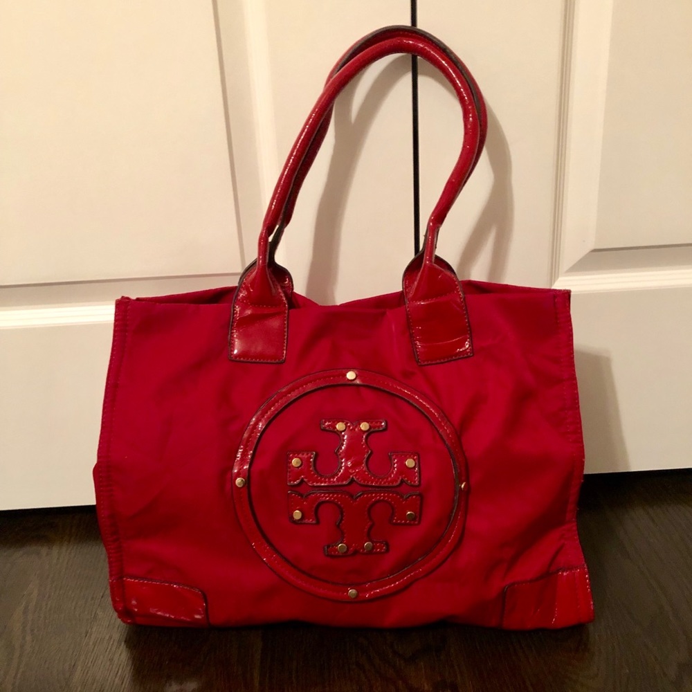 Tory Burch Red Nylon and Patent Leather Tote